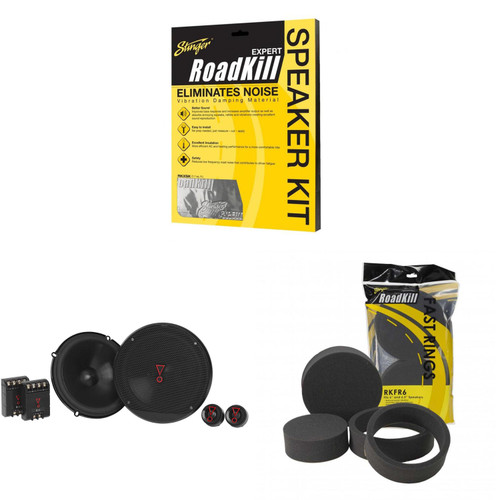 JBL Stage3607CAM Stage3 6-1/2" Two-Way Car Audio Component System W/Crossovers - With Grills with RKXSK Roadkill Speaker Sound Deadening Kit 2-Peice: 1.7sq-ft total (10” x 12”) and RKFR6 Fast Rings 6" & 6.5"