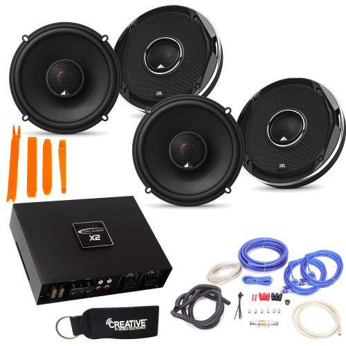 JBL - 2 Pairs Of Stadium GTO620 6.5-Inch Coax Speakers + ARC Audio X2 450.4 500 Watt 4 Channel Amplifier + Wiring Kit