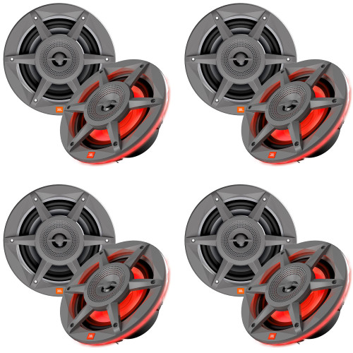 JBL Four Pairs of MARINESTADIUM62 6.5" Premium 2 Way Coaxial RGB LED Speakers - GRAY