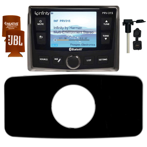 Infinity PRV-315 Waterproof Radio With Stinger SEADASH3B Universal Marine 3" Radio Dash Kit, And SMRAUXUSB3 Usb/Aux