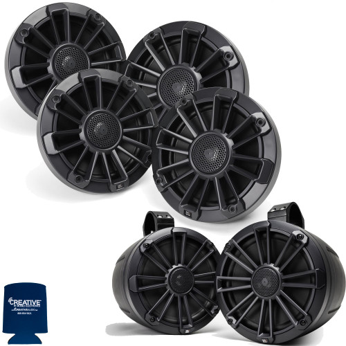 MB Quart Bundle- 2 Pair NP1-116 Premium Waterproof 6.5 Inch Marine Speakers with 1 Pair NPT1-120 8" Tower Speakers Premium Marine Speakers (Black Frame with Black, Silver and White Grills Included)