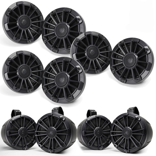 MB Quart Bundle- 3 Pair NP1-116 Premium Waterproof 6.5 Inch Marine Speakers with 2 Pair NPT1-120 8" Tower Speakers Premium Marine Speakers (Black Frame with Black, Silver and White Grills Included)