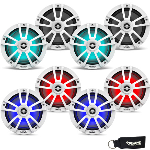 Infinity Marine Bundle - Four Pairs of Infinity 822MLW Marine 8 Inch RGB LED Coaxial Speakers - White