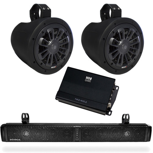 MB Quart & Hifonics UTV Bundle - THOR TPS10 Soundbar, Two NT1-116B Tower Speakers & NA2-400.2 Powersport Amplifier