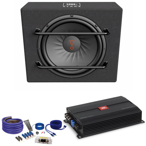 JBL STAGE1200S 1-12" Loaded Subwoofer Enclosure with JBL STAGE A3001 300 Watt Mono Amplifier and Wiring Kit