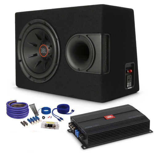 JBL S2-1224SS 1-12" Loaded Ported Subwoofer Enclosure with JBL STAGE A3001 300 Watt Mono Amplifier and Wiring Kit