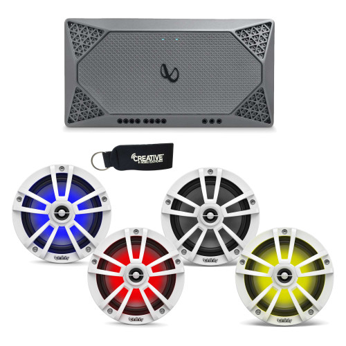 Infinity Marine - Two Pairs of 622MLW White 6.5" LED Speakers, and a M704A 4-Channel Marine Amplifier