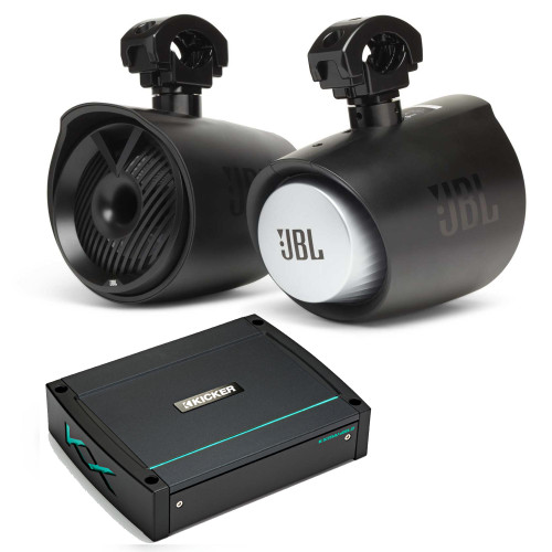 JBL MT6HLB 6.5" Two-way Marine Tower Speaker with 1" Horn Loaded Compression Tweeter – Black and Kicker 44KXMA400.2 Amplifier