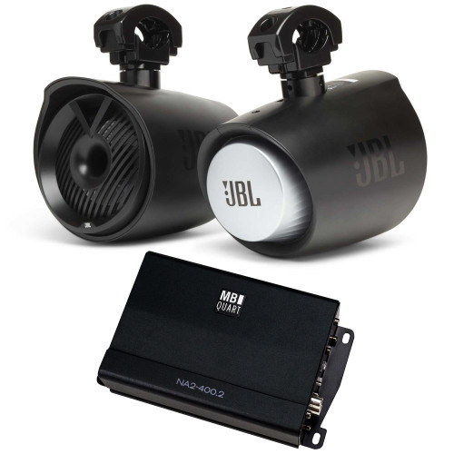 JBL MT6HLB 6.5" Two-way Marine Tower Speaker with 1" Horn Loaded Compression Tweeter Black and MB Quart NA2-400.2 Amplifier