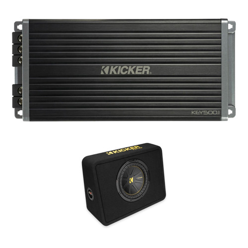 Kicker 47KEY5001 Mono Amp + 50TCWC104 10" CompC Subwoofer Box Bundle