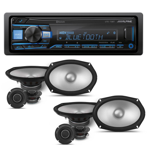 Alpine UTE-73BT Mech-less Digital Bluetooth Media Receiver with 2 Pairs Alpine S2-S69C Type S 6x9" Component Speakers - Used Open Box