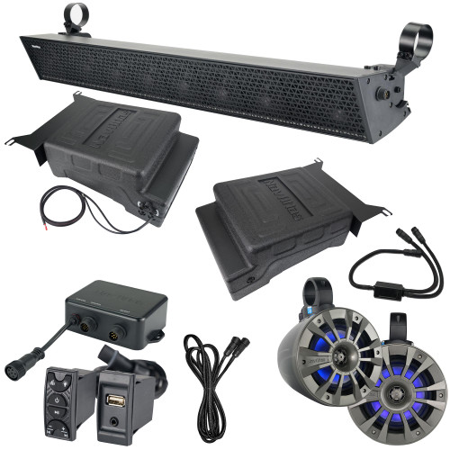 NavAtlas X32ZONE5 - NA2BT Bluetooth Receiver with 6.5" Amplified Roll-Cage Speakers, Two 10" Underseat Subwoofers & 27" Sound Bar Compatible With 2017-2020 CanAm X3