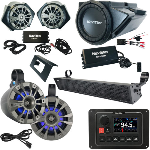 NavAtlas RZR1ZONE5 - NA30C 3" Source Unit with Roll-Bar & Kick-Panel Speakers, 27" Soundbar, Glove-Box Subwoofer, and Wiring Compatible with 2016-2020 Polaris RZR Turbo (Non S)