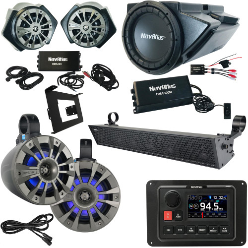 NavAtlas RZR1ZONE5S - NA30C 3" Source Unit with Roll-Bar & Kick-Panel Speakers, 27" Soundbar, Glove-Box Subwoofer, and Wiring Compatible With 2019-2020 Polaris RZR Turbo S