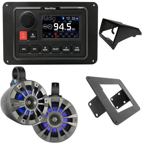 NavAtlas Z31ZONE2 - NA30C 3" Source Unit with AM/FM/WB & Bluetooth, 6.5" Amplified Roll-Cage Speakers + Dash Kit Compatible With 2017-2020 CanAm X3