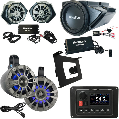 NavAtlas RZR1ZONE4S - NA30C 3" Source Unit with Roll-Bar & Kick-Panel Speakers, Glove-Box Subwoofer, and Wiring Compatible With 2019-2020 Polaris RZR Turbo S