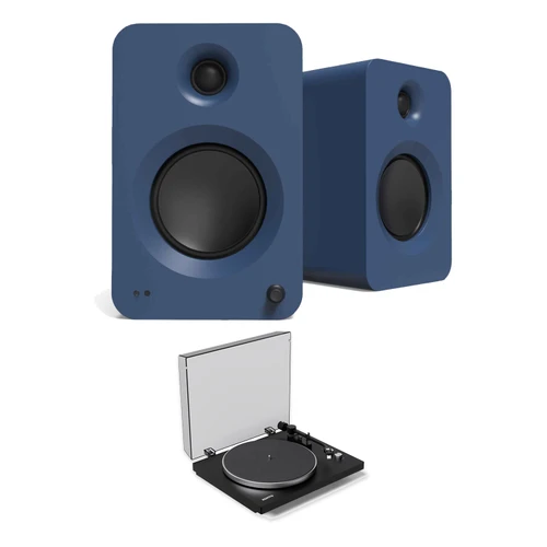 Kanto OBI3G2VMB Bluetooth Turntable With Phono Pre-Amp And Kanto Powered Bookshelf Speakers With Hdmi Arc, Usb-C, And Bluetooth 5.3 - Ren Matte Blue, Pair