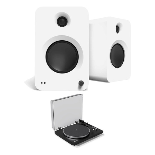 Kanto OBI3G2VMB Bluetooth Turntable With Phono Pre-Amp And Kanto Powered Bookshelf Speakers With Hdmi Arc, Usb-C, And Bluetooth 5.3 - Ren Matte White, Pair