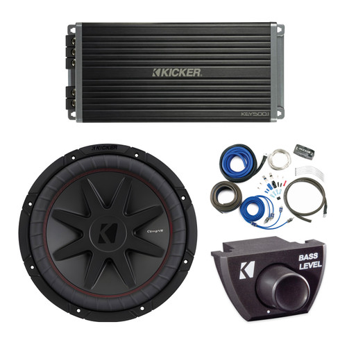 Kicker 52CVR124 12" Sub + KEY500.1 Amp, 8GA Kit & Bass Knob