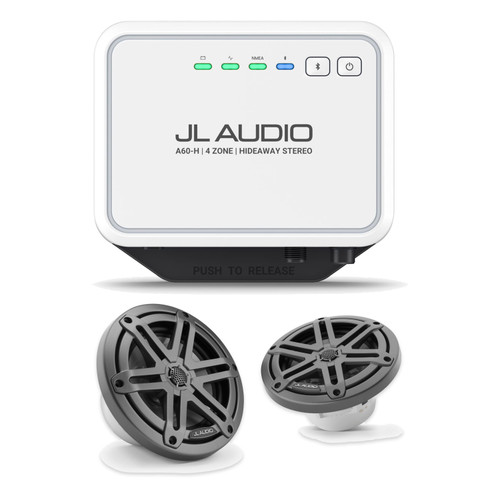 JL Audio A60-H Hideaway Marine Stereo & 2 M3 6.5" Speakers (1 Pair) - Gunmetal Sport Grilles, Non-LED