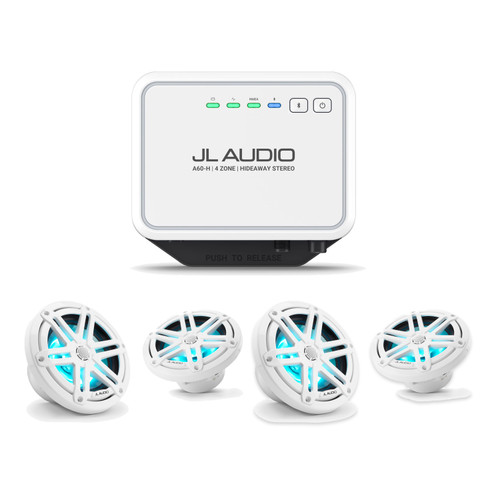 JL Audio A60-H Hideaway Marine Stereo & 4 M3 6.5" Speakers (2 Pairs) - Gloss White Sport Grilles, RGB LED