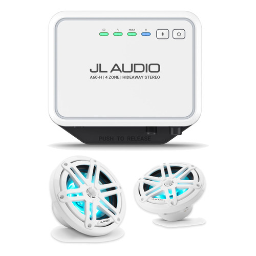 JL Audio A60-H Hideaway Marine Stereo & 2 M3 6.5" Speakers (1 Pair) - Gloss White Sport Grilles, RGB LED