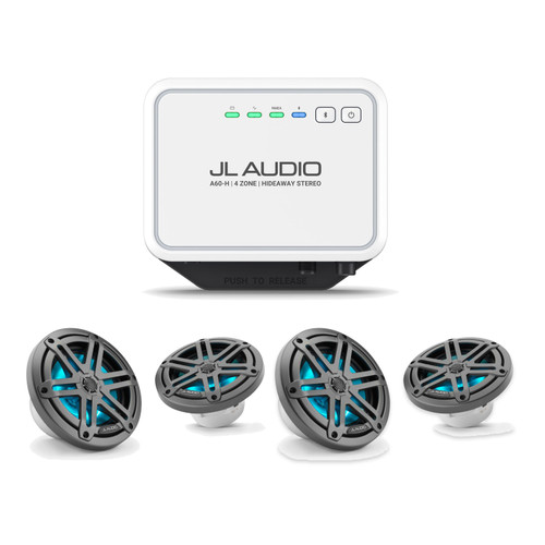 JL Audio A60-H Hideaway Marine Stereo & 4 M3 6.5" Speakers (2 Pairs) - Gunmetal Sport Grilles, RGB LED