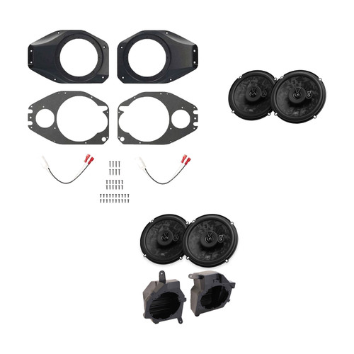 Wrangler 2018-2026; Gladiator 2020-2026 Jeep Wrangler JL / Gladiator JT Front + rear pairs JBL Stage 3 Gen 2 Speaker Bundle STAGE368MF + STAGE368MF w/ JP-1014 + JP-1015