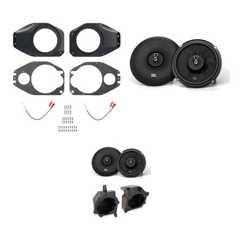 Wrangler 2018-2026; Gladiator 2020-2026 Jeep Wrangler JL / Gladiator JT Front + rear pairs JBL Stage 3 Gen 2 Speaker Bundle STAGE368F + STAGE368 w/ JP-1014 + JP-1015