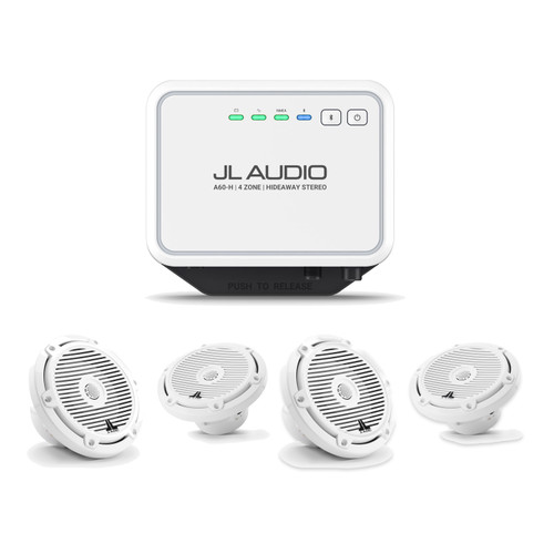 JL Audio A60-H Hideaway Marine Stereo & 4 M3 6.5" Speakers (2 Pairs) - Gloss White Classic Grilles, Non-LED