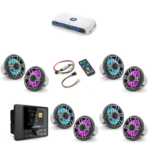 JL Audio MM50 & MV800/8i w/ (4) M6-880X-S-Gmti-i, RGB LED, Gunmetal & Titanium Sport Grille Speakers & LED Controller