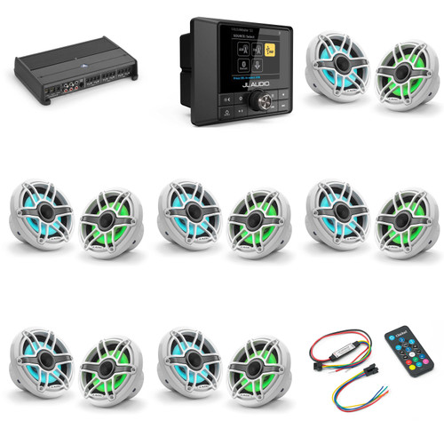 JL Audio MM50 & XDM600/6 w/ (6) M6-650X-S-GwGw-i, RGB LED Gloss White, Sport Grille Speakers & LED Controller