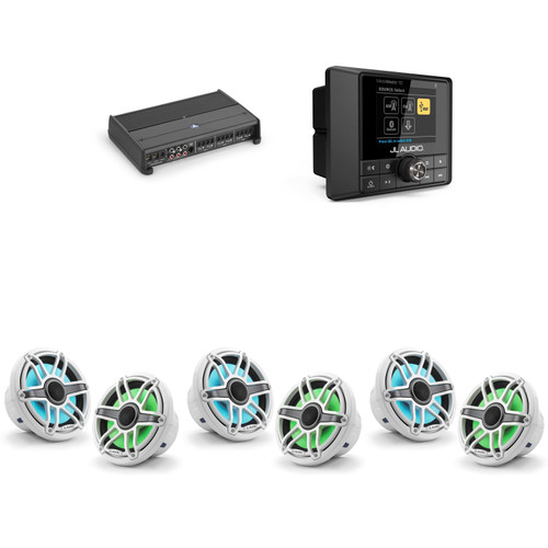 JL Audio MM50 & XDM600/6 w/ (3) M6-770X-S-GwGw-i, RGB LED Gloss White, Sport Grille Speakers