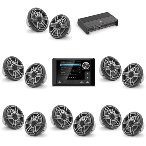 JL Audio MM105 & XDM600/6 w/ (6) M6-770X-S-Gmti, Gunmetal & Titanium Sport Grille Speakers