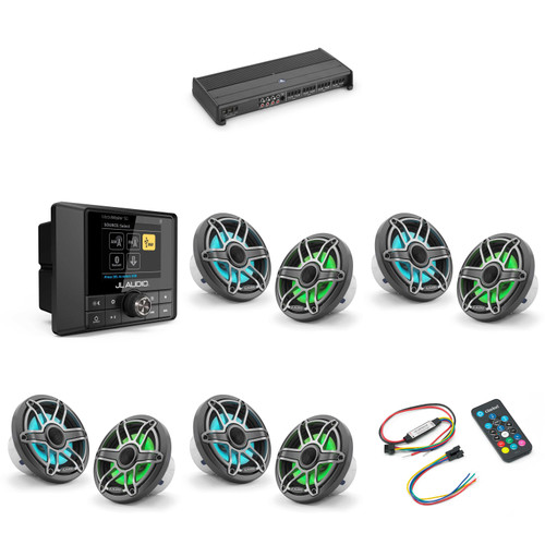 JL Audio MM50 & XDM800/8 w/ (4) M6-650X-S-Gmti-i, RGB LED, Gunmetal & Titanium Sport Grille Speakers & LED Controller