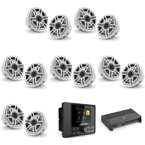 JL Audio MM50 & XDM600/6 w/ (6) M6-770X-S-GwGw, Gloss White, Sport Grille Speakers