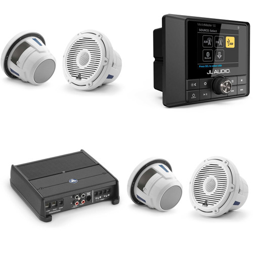 JL Audio MM50 & XDM200/2 w/ (2) M6-880X-C-3Gw 8.8, Gloss White, White Tweeter, Classic Grille Speakers