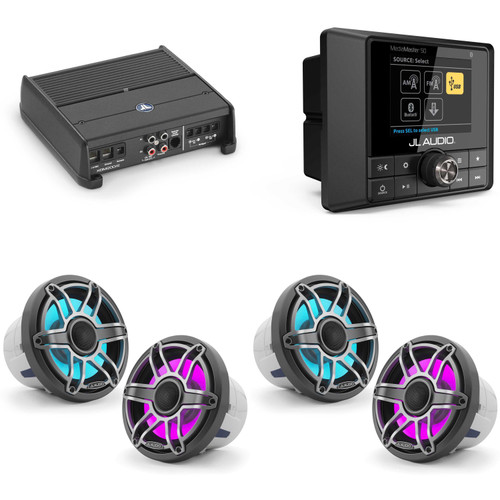 JL Audio MM50 & XDM200/2 w/ (2) M6-880X-S-Gmti-i, RGB LED, Gunmetal & Titanium Sport Grille Speakers
