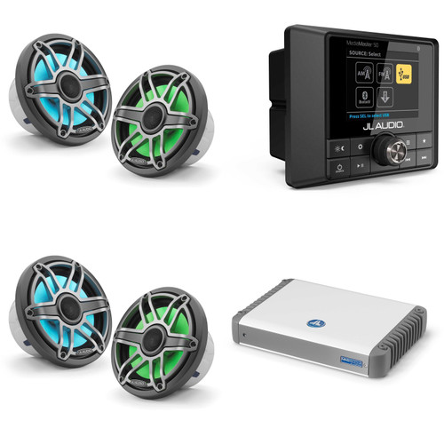 JL Audio MM50 & MHD600/4 w/ (2) M6-770X-S-Gmti-i, RGB LED, Gunmetal & Titanium Sport Grille Speakers