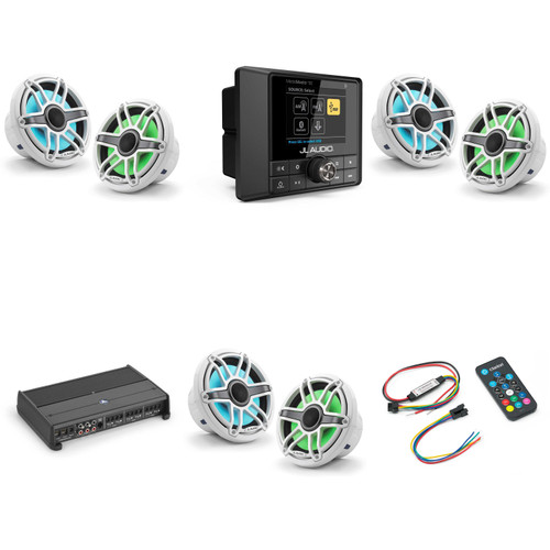 JL Audio MM50 & XDM600/6 w/ (3) M6-770X-S-GwGw-i, RGB LED Gloss White, Sport Grille Speakers & LED Controller