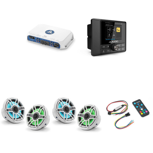 JL Audio MM50 & MV400/4i w/ (2) M6-770X-S-GwGw-i, RGB LED Gloss White, Sport Grille Speakers & LED Controller