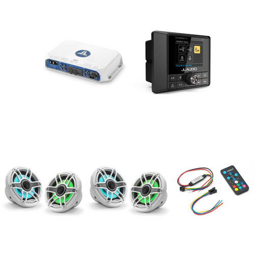 JL Audio MM50 & MV400/4i w/ (2) M6-650X-S-GwGw-i, RGB LED Gloss White, Sport Grille Speakers & LED Controller