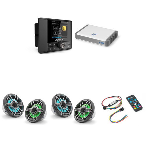JL Audio MM50 & MHD600/4 w/ (2) M6-650X-S-Gmti-i, RGB LED, Gunmetal & Titanium Sport Grille Speakers & LED Controller