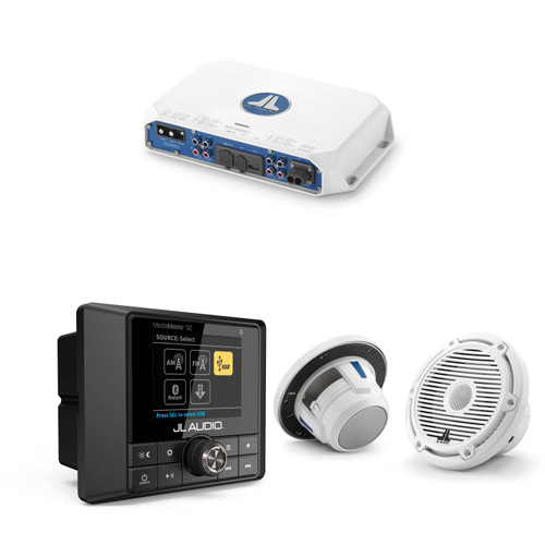 JL Audio MM50 & MV400/4i w/ M6-650X-C-3Gw 6.5, Gloss White, White Tweeter, Classic Grille Speakers