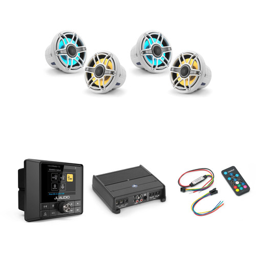 JL Audio MM50 & XDM200/2 w/ (2) M6-880X-S-GwGw-i, RGB LED Gloss White, Sport Grille Speakers & LED Controller
