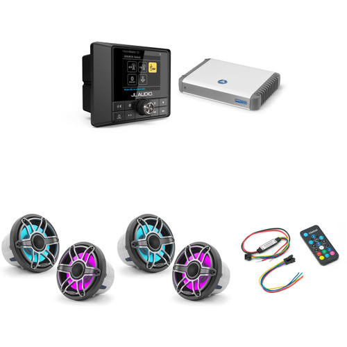 JL Audio MM50 & MHD600/4 w/ (2) M6-880X-S-Gmti-i, RGB LED, Gunmetal & Titanium Sport Grille Speakers & LED Controller