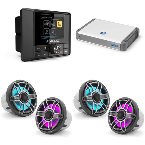 JL Audio MM50 & MHD600/4 w/ (2) M6-880X-S-Gmti-i, RGB LED, Gunmetal & Titanium Sport Grille Speakers