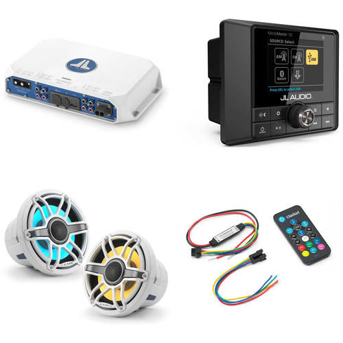 JL Audio MM50 & MV400/4i w/ M6-880X-S-GwGw-i, RGB LED Gloss White, Sport Grille Speakers & LED Controller