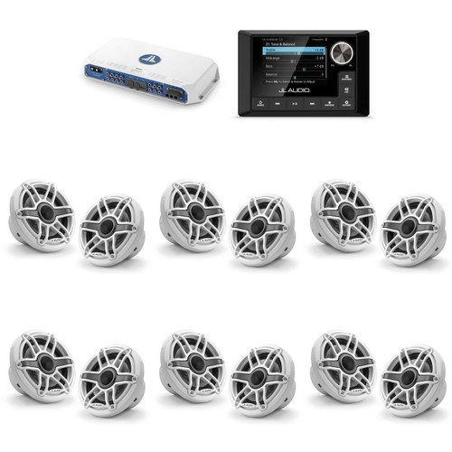 JL Audio MM105 & MV600/6i w/ (6) M6-650X-S-GwGw, Gloss White, Sport Grille Speakers