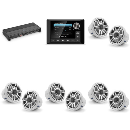 JL Audio MM105 & XDM800/8 w/ (4) M6-880X-S-GwGw, Gloss White, Sport Grille Speakers
